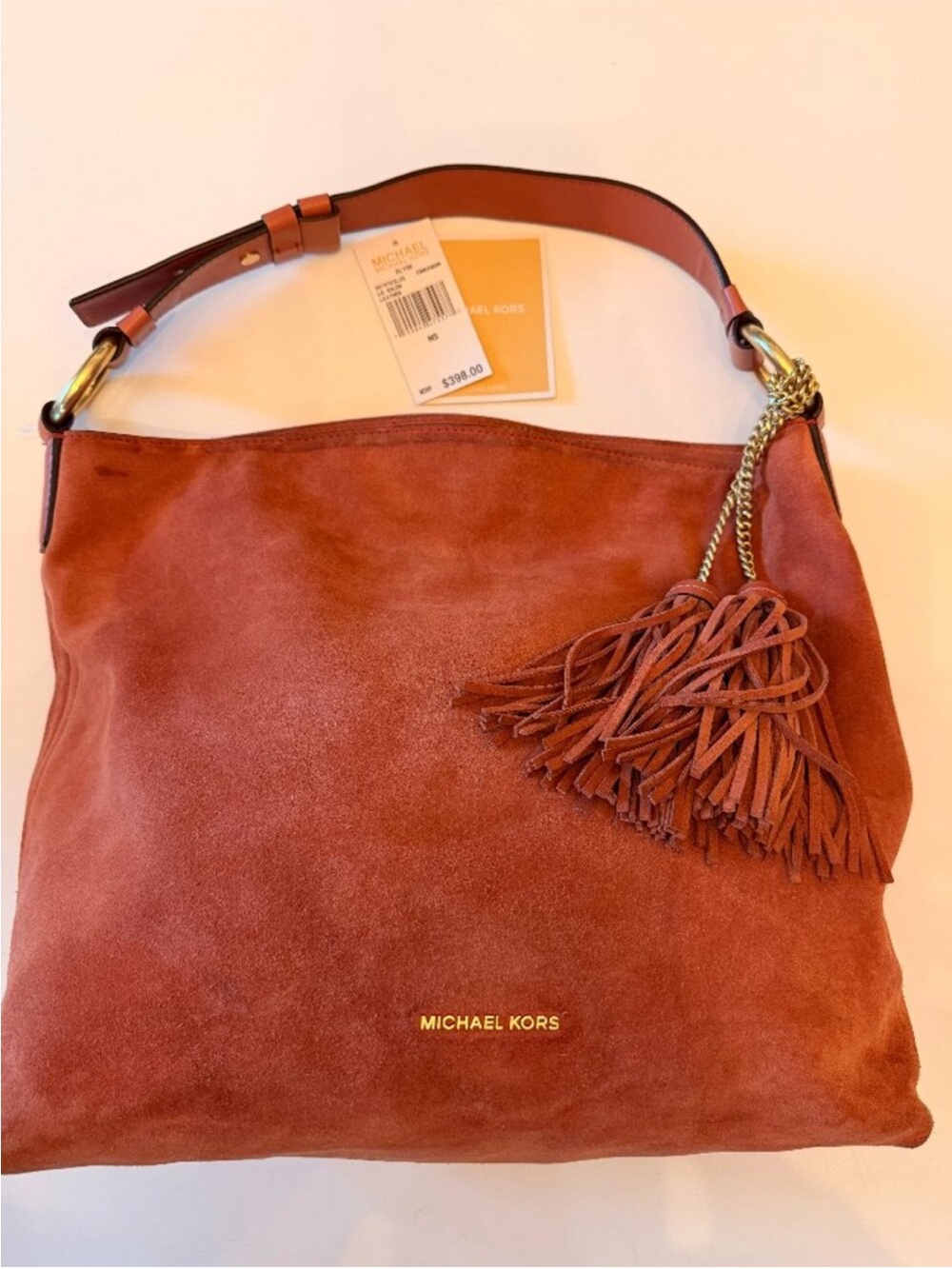 NEW! Michael Kors Suede Hobo Bag in Rust Tan with Tassel